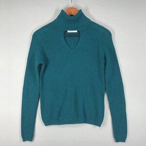 Hollister Sweater Women's Small Green Pullover Turtleneck Waffle Knit Keyhole